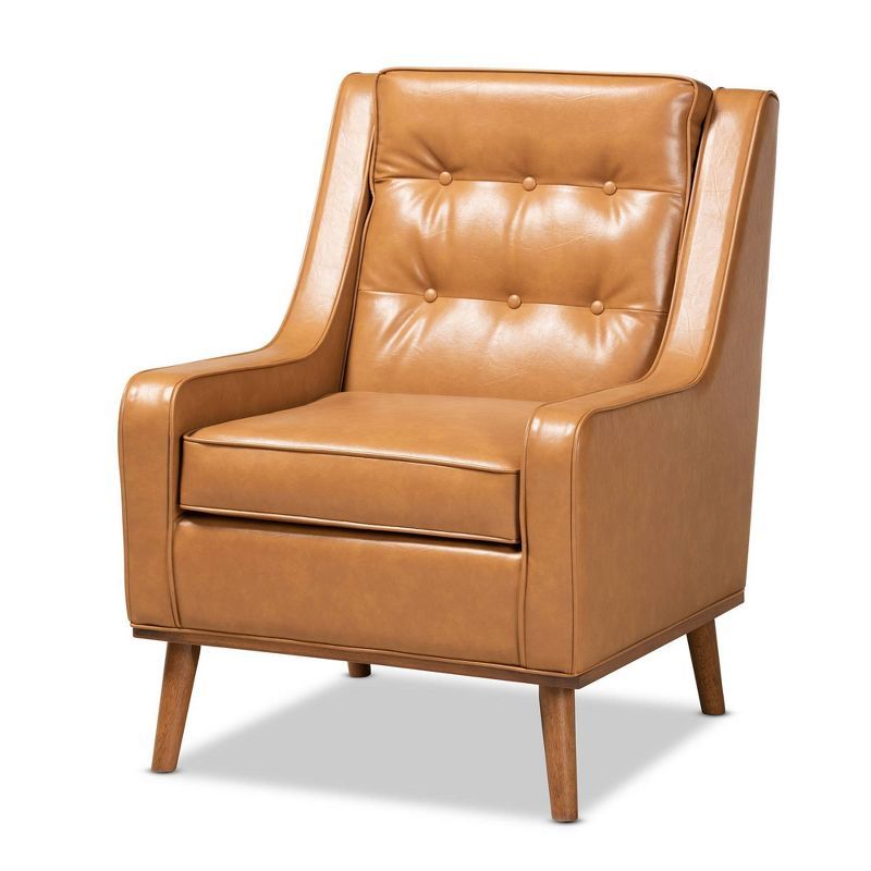 Daley Tan Faux Leather Upholstered Wood Lounge Armchair