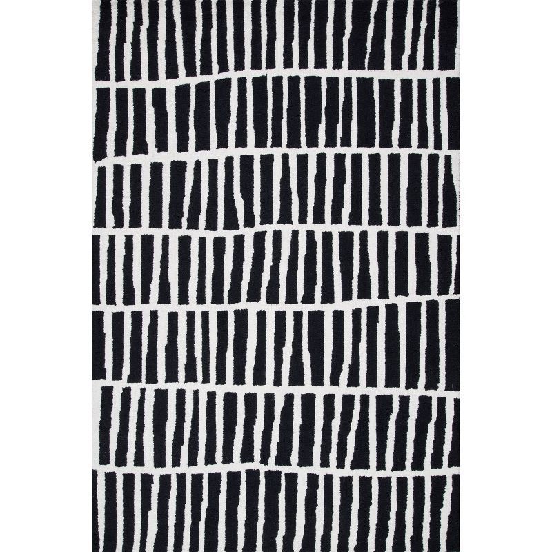 Handmade Black and Ivory Wool Geometric 9x12 Area Rug
