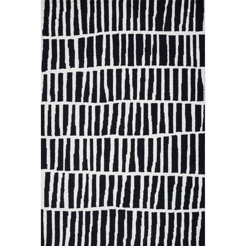 Handmade Black and White Wool Tufted Rectangular Area Rug