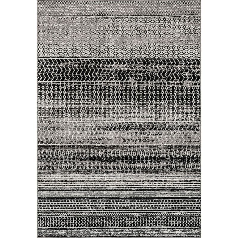Reversible Dark Grey Stripe Synthetic 62" Square Rug