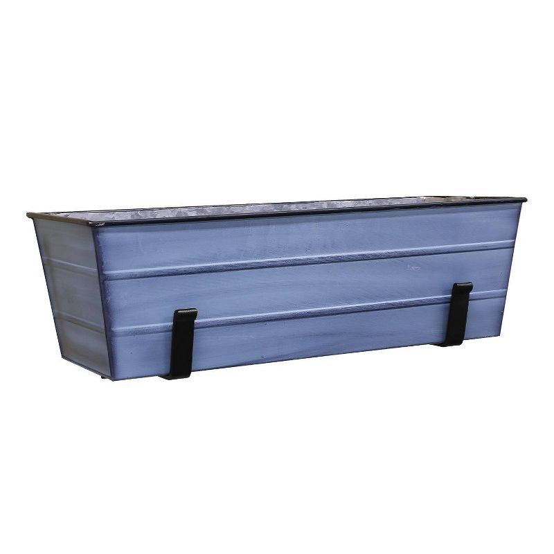 Medium Blue Galvanized Steel Flower Box with Wall Brackets