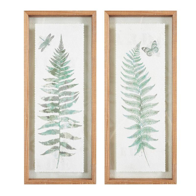 Natural Pinewood Framed Botanical Fern Wall Art Set