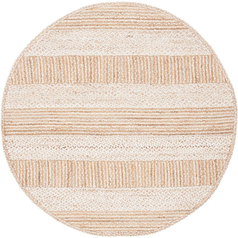 Ivory Geometric Round Hand-Woven Jute Area Rug - 6'