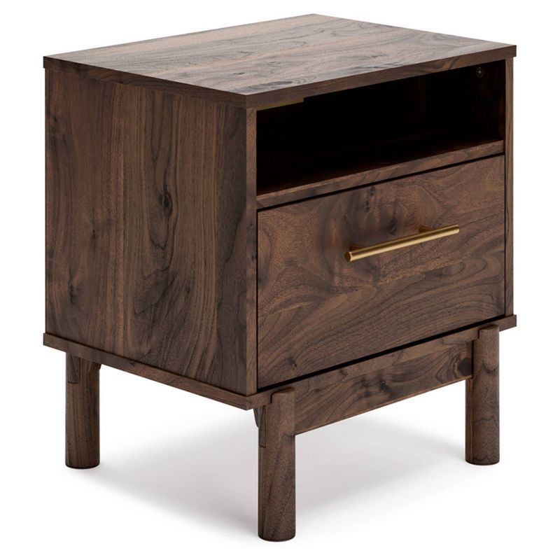 Calverson Transitional Dark Brown Walnut Grain 1-Drawer Nightstand