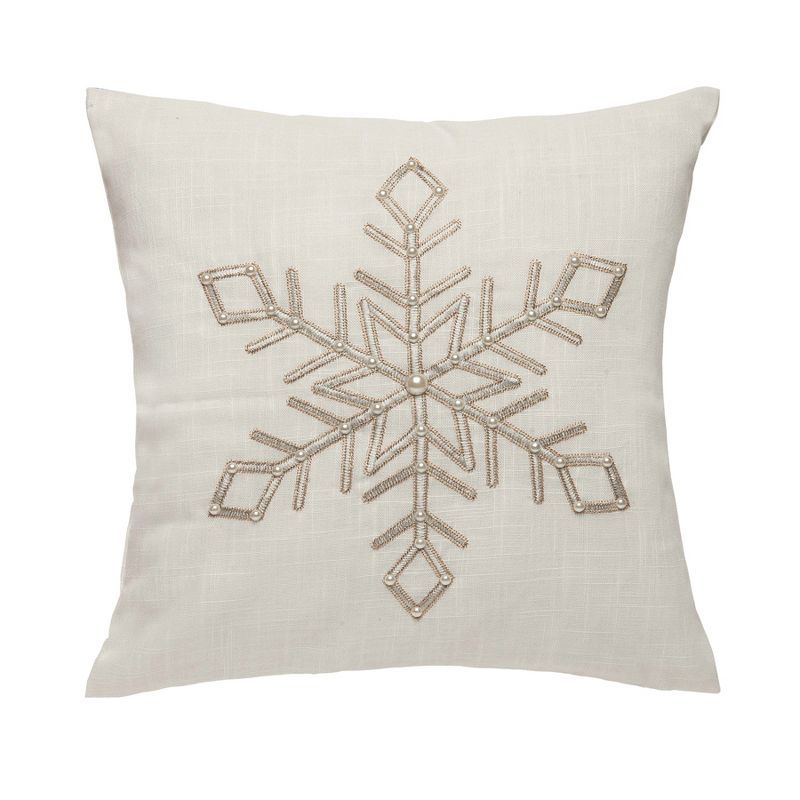 Champagne Embroidered Snowflake 18" Square Pillow