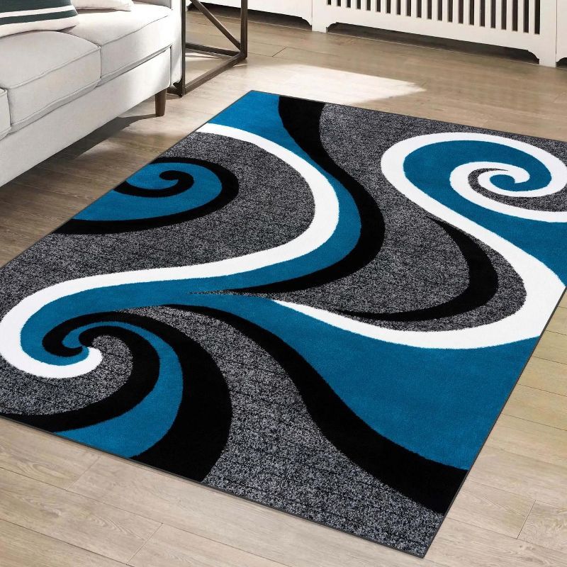 Abstract Turquoise Swirls Easy-Care Synthetic Area Rug 4' x 5'