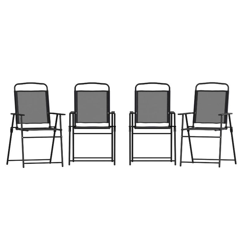 Set of 4 Black Folding Patio Sling Chairs with Armrests