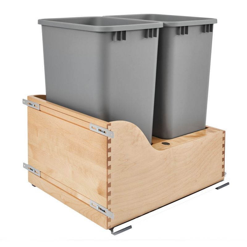 Natural Maple Dual Pull-Out Trash Can for Kitchen Cabinets