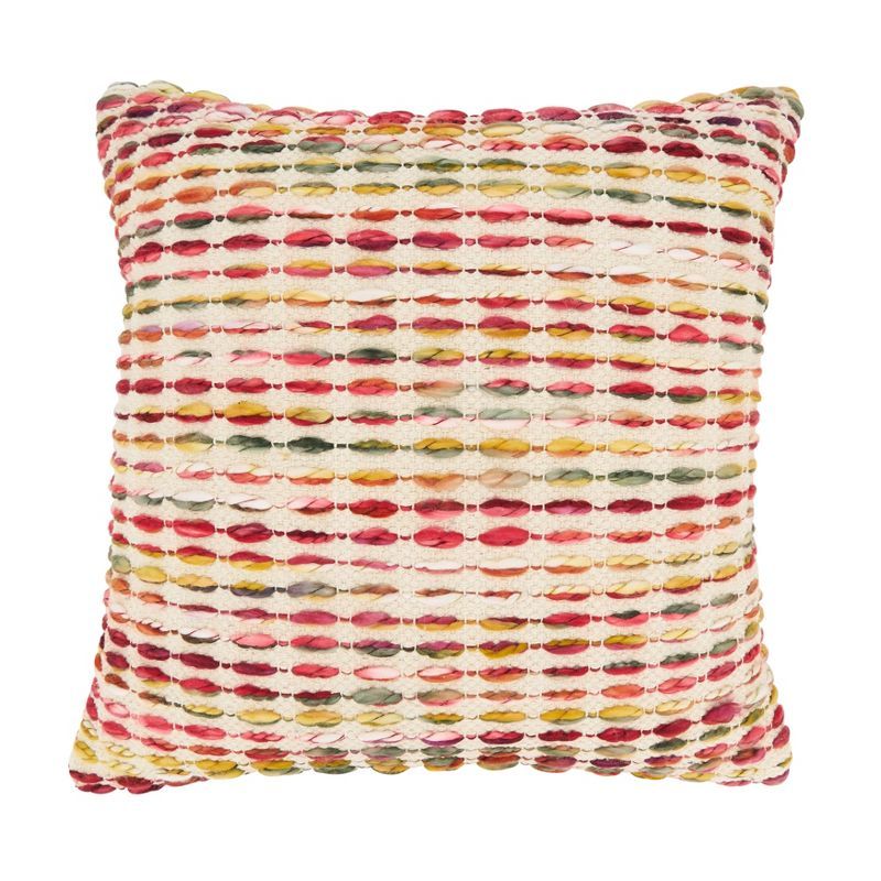 Multicolored Woven Rainbow Stripe Cotton Throw Pillow Cover, 18x18