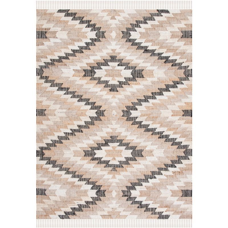 Handmade Natural and Black Cotton Jute Geometric Rug