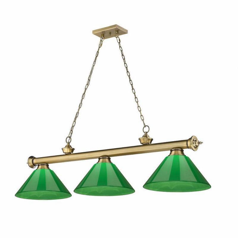 Cordon Rubbed Brass 57'' Billiard Light with Bright Green Shades
