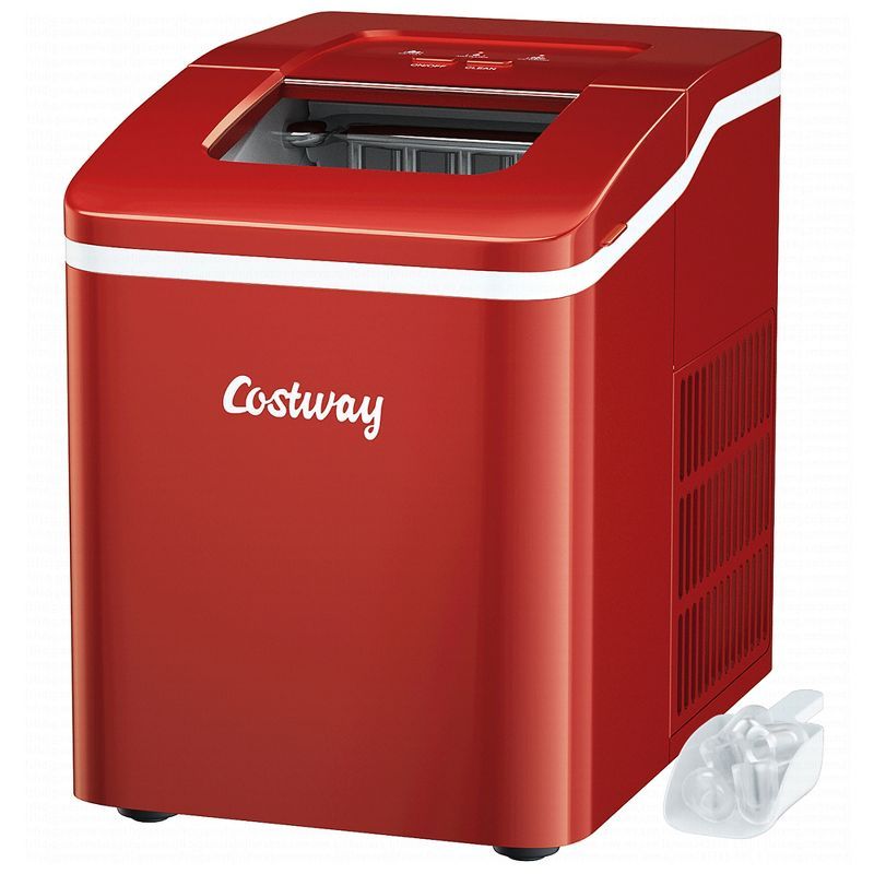 Costway Red Portable Countertop Ice Maker with Self-Cleaning Function