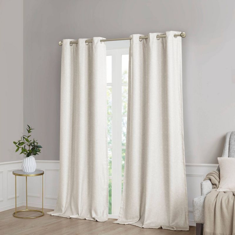 Ivory Faux Silk Blackout Grommet Window Curtains, 84"