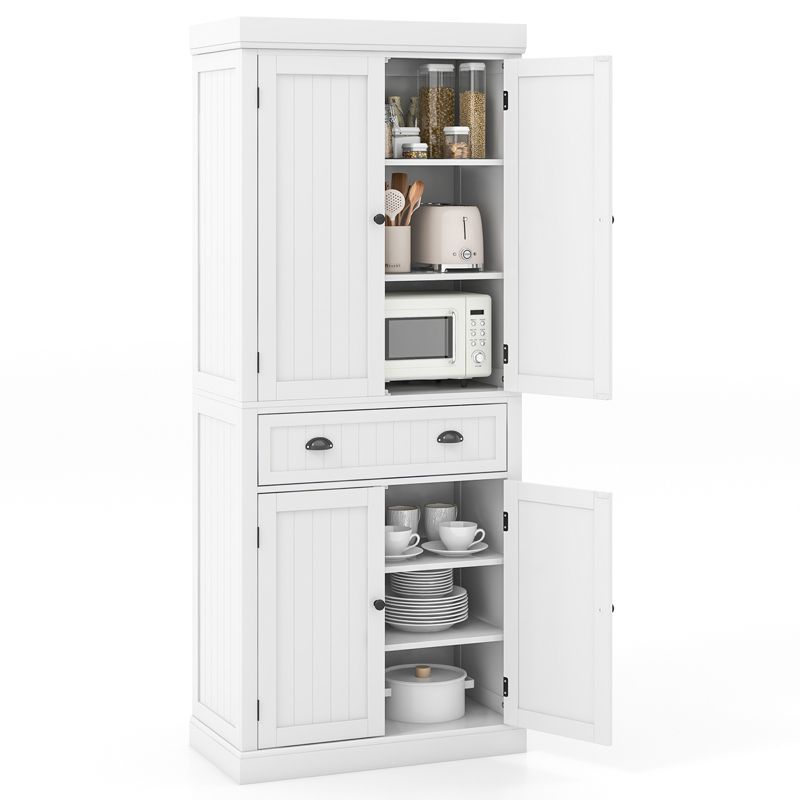 White Tall Freestanding Kitchen Pantry Cabinet with Adjustable Shelves