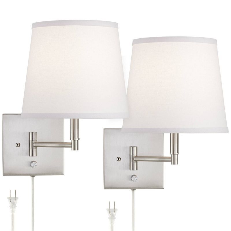 Brushed Nickel 26" Swing Arm Wall Lamp with White Shade