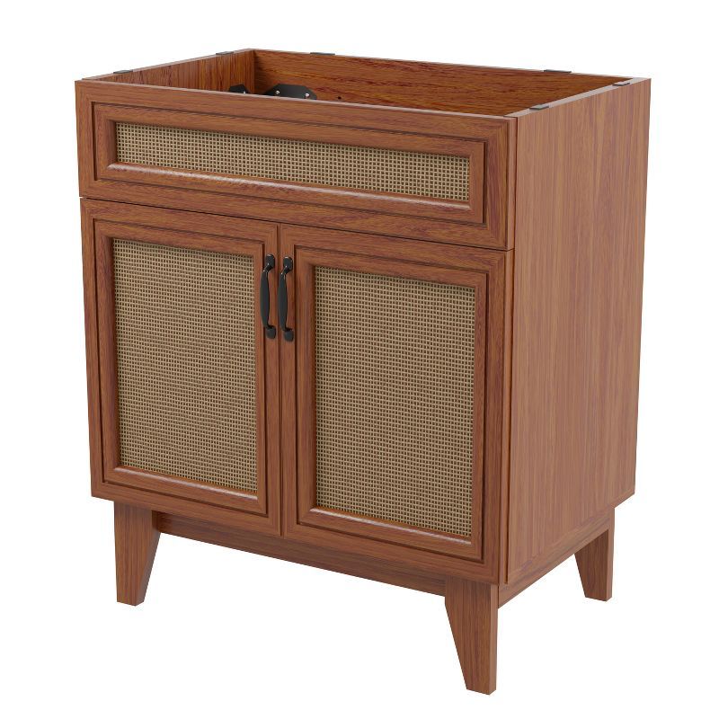 Javer 30" Walnut Rattan Modern Farmhouse Bath Vanity Cabinet