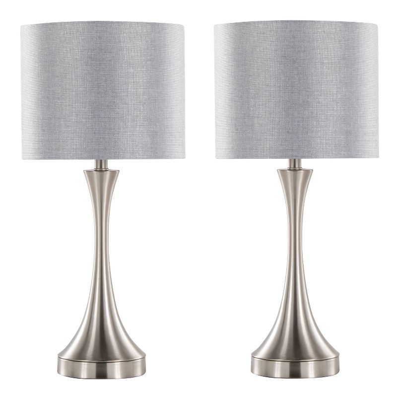 Brushed Nickel Gray Linen 25" Metal Table Lamp with USB