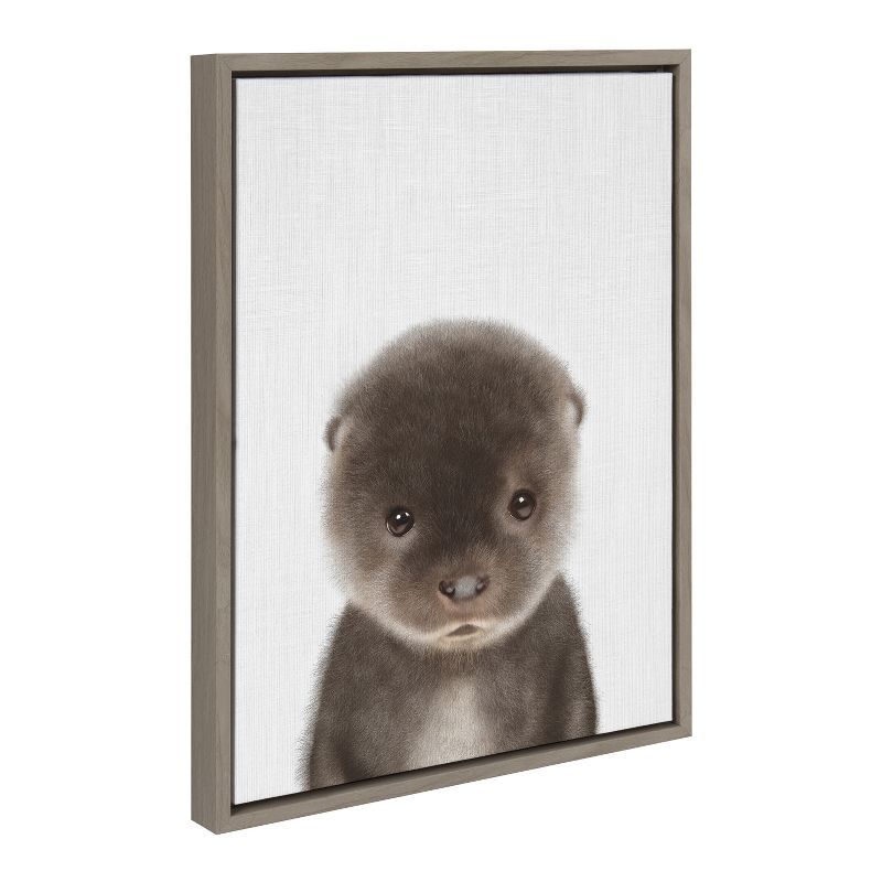 Gray Baby Otter Color Illustration Framed Canvas, 18x24