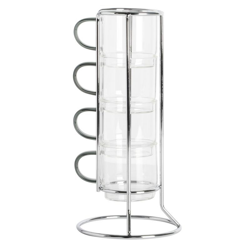 Gibson Soho Lounge 4-Piece Stackable Glass Espresso Cup Set with Rack