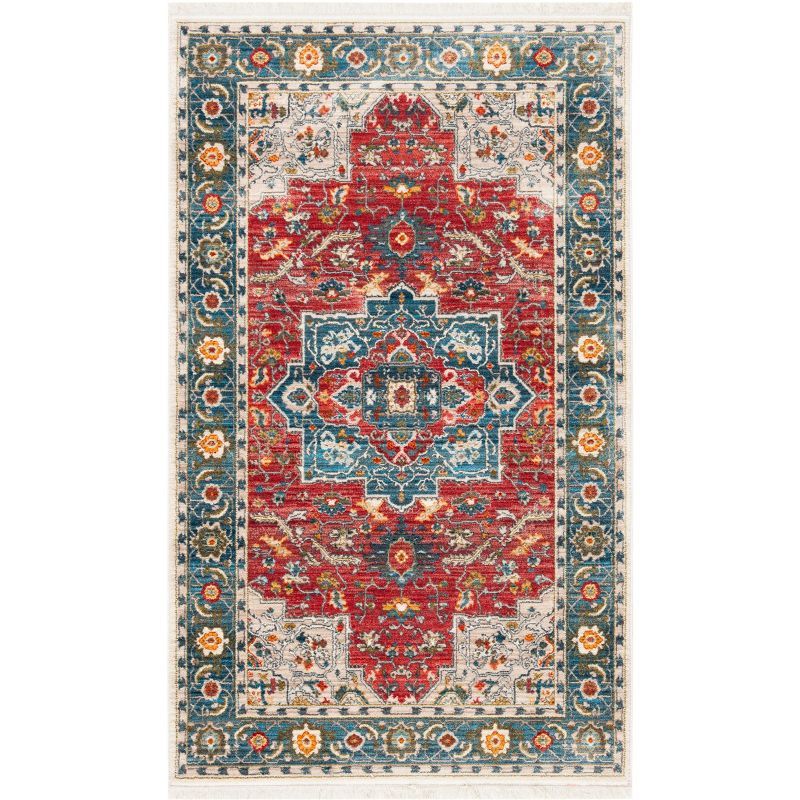 Vintage Red and Blue Persian Style 3' x 5' Area Rug