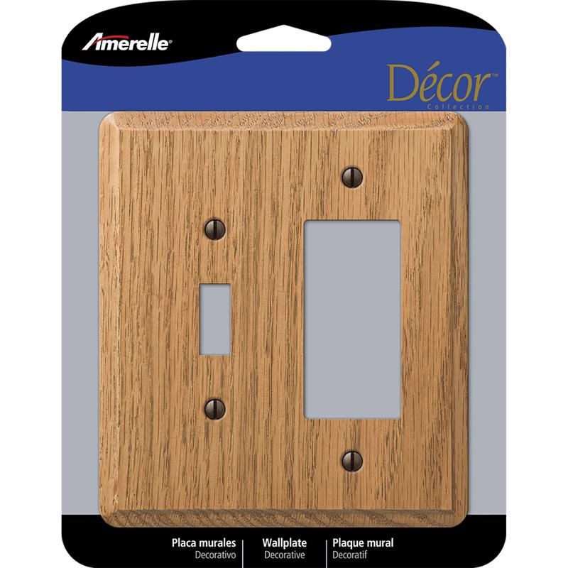 Amerelle Medium Brown 2-Gang Oak Wood Toggle Wall Plate