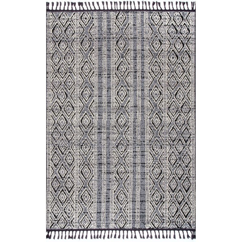 Braided Gray Stripe Synthetic 5' x 8' Easy Care Area Rug