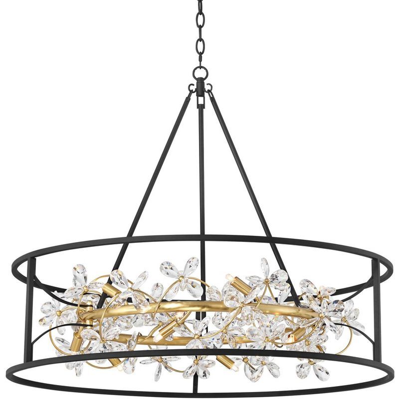 Black and Gold Crystal 35" Round LED Pendant Chandelier