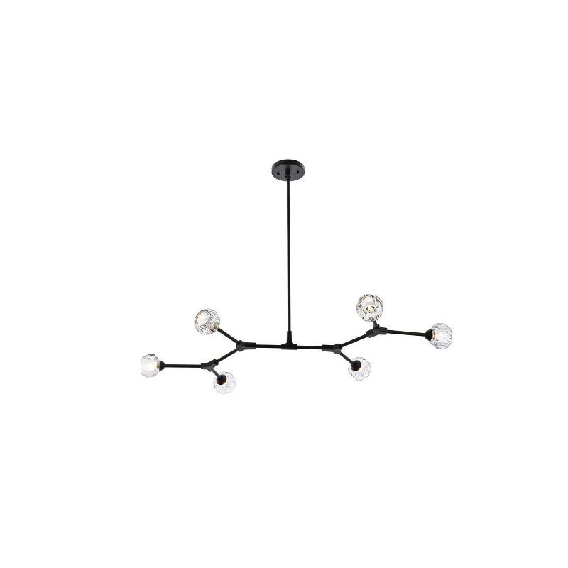 Modern Black Iron and Crystal 6-Light Pendant