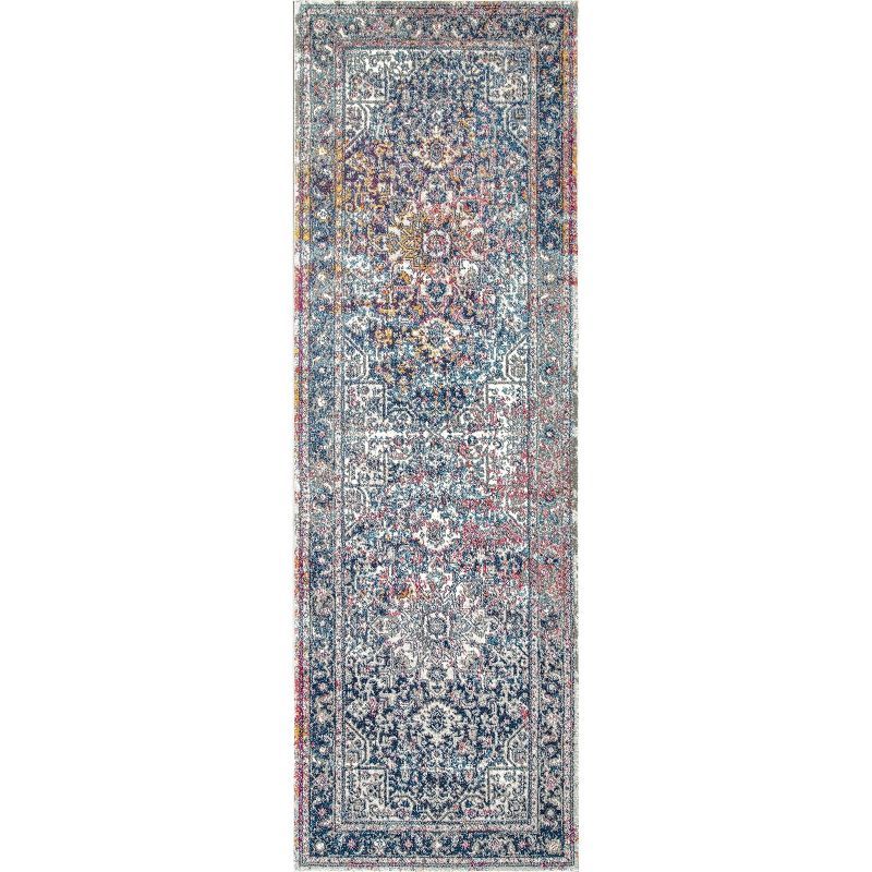 Vintage Floral Medallion 2'x6' Blue Synthetic Runner Rug