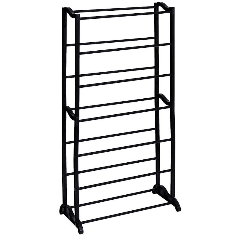 Black Metal and Plastic 21-Pair Stackable Shoe Rack