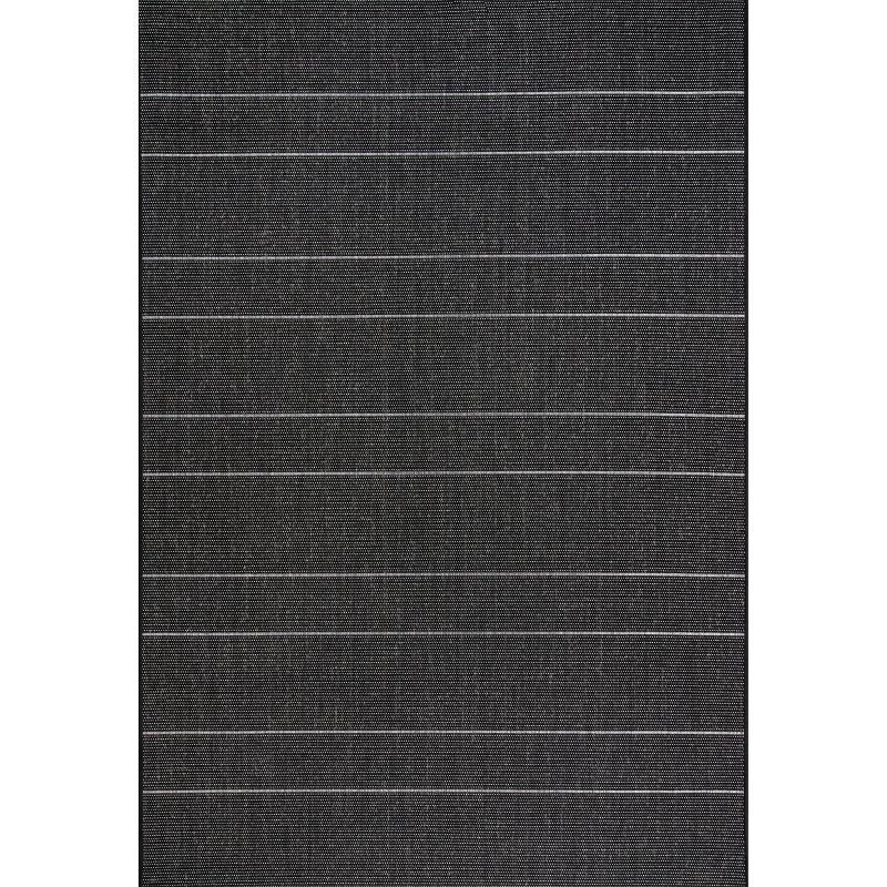 Modern Striped Black Synthetic Area Rug 5' 3" x 7' 6"