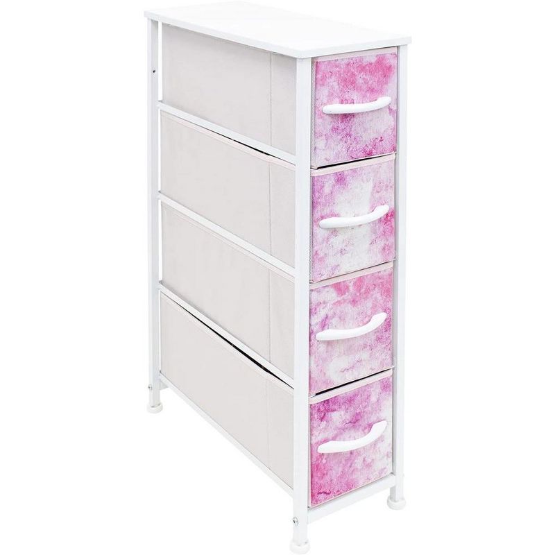 Pink Tie-Dye 4-Drawer Vertical Storage Tower with Steel Frame