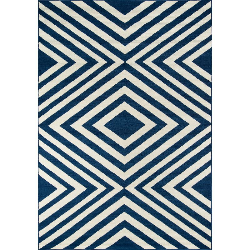 Nautical Navy Blue Geometric 5'3" x 7'6" Synthetic Area Rug