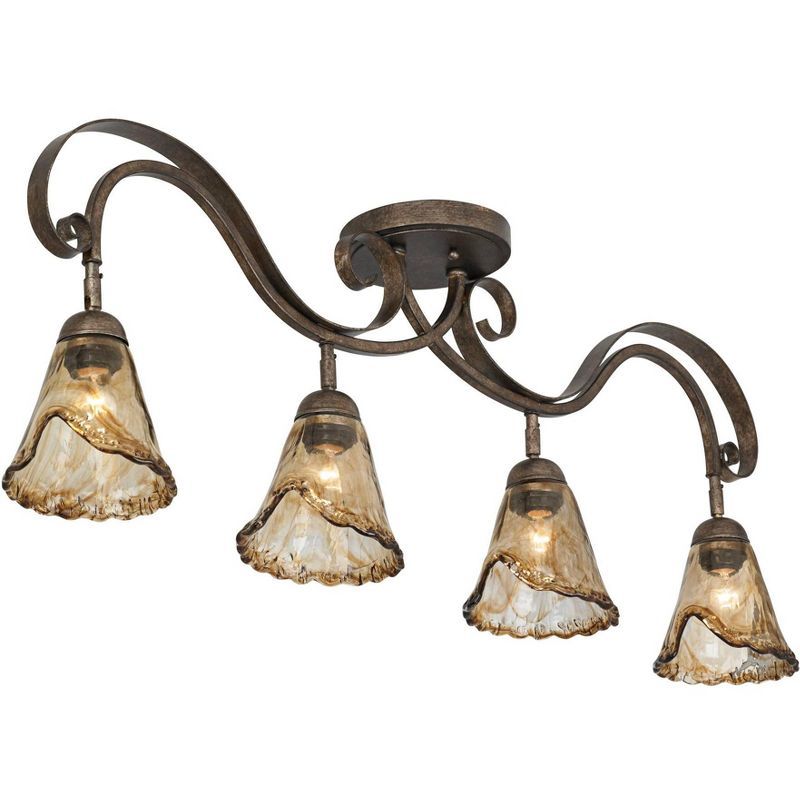 Bronze 4-Light Ceiling Track Fixture with Amber Glass Shades