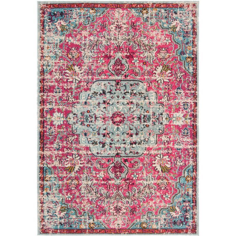 Fuchsia and Teal Vintage Floral Round Area Rug