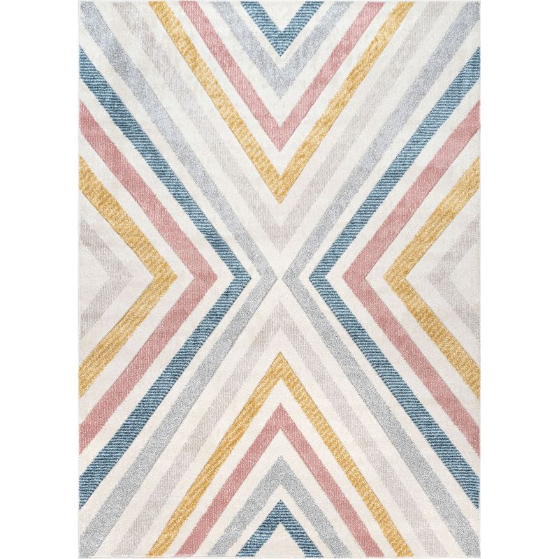 Neveah Multicolor Chevron Polypropylene Area Rug 6'7"x9'