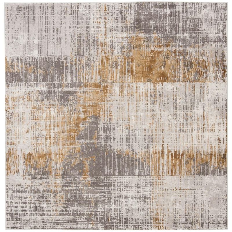 Abstract Swirls Grey/Beige Square Synthetic Easy-Care Rug