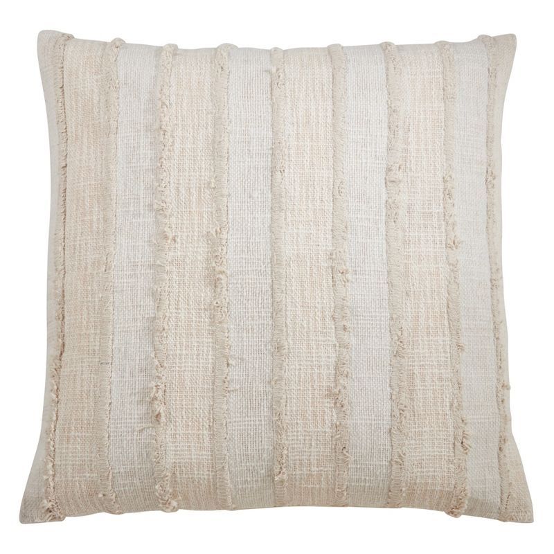 Off-White Cotton Fringe Stripe 22" Square Throw Pillow