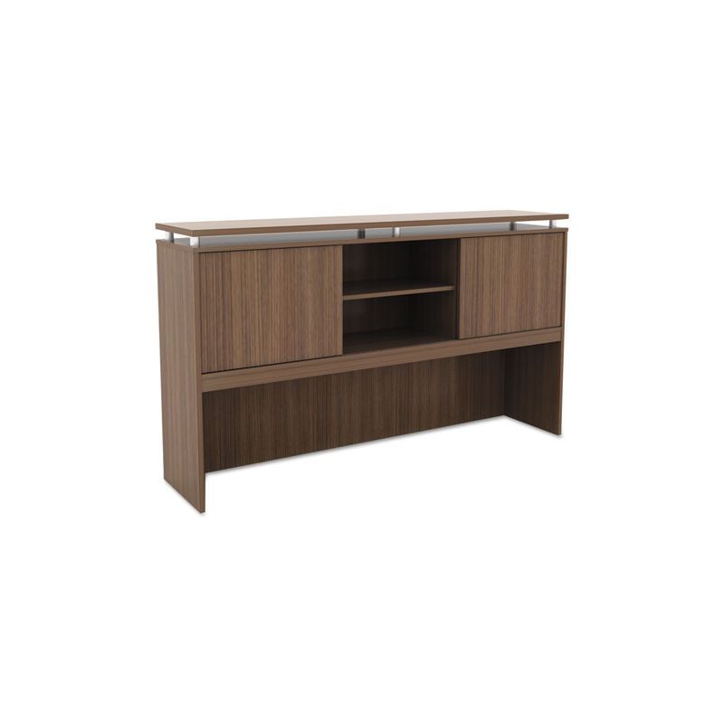 Modern Walnut Hutch with Sliding Doors and Adjustable Shelves