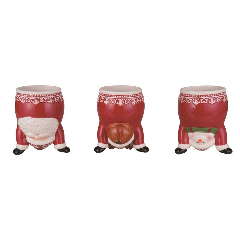 Red Ceramic Upside Down Christmas Mug Set of 3