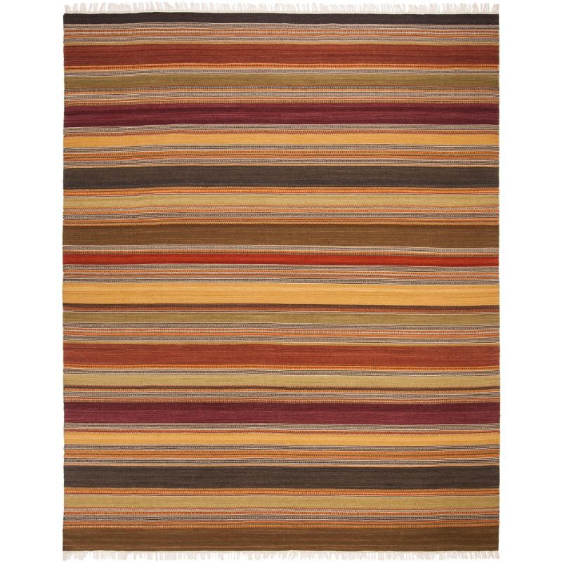 Handmade Red and Gold Striped Wool Area Rug, 8' x 10'