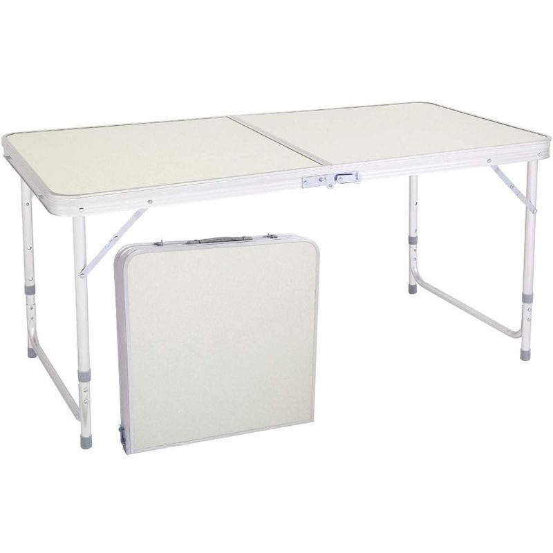 4FT White Aluminum Adjustable Height Folding Camping Table