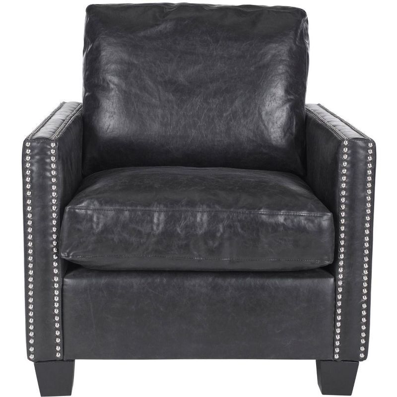 Contemporary Black Faux Leather Accent Chair with Silver Nailheads