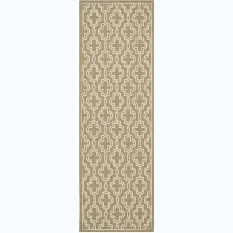 Green and Beige Geometric Tufted Runner Rug