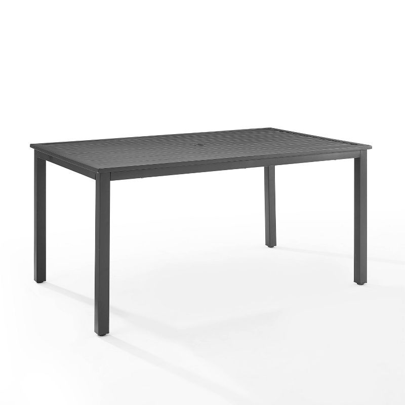 Gray Matte Steel Rectangular Outdoor Dining Table with Umbrella Hole