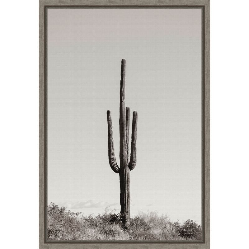 Gray Framed Vertical Canvas Print of Saguaro Cactus