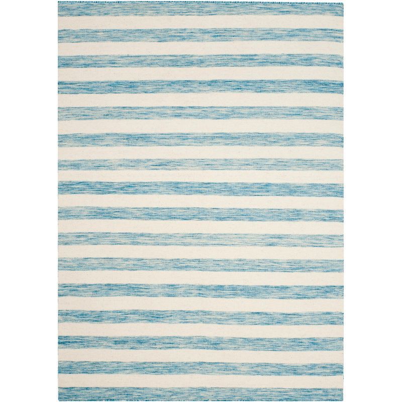 Aqua and Ivory 3' x 5' Handwoven Wool Flatweave Rug