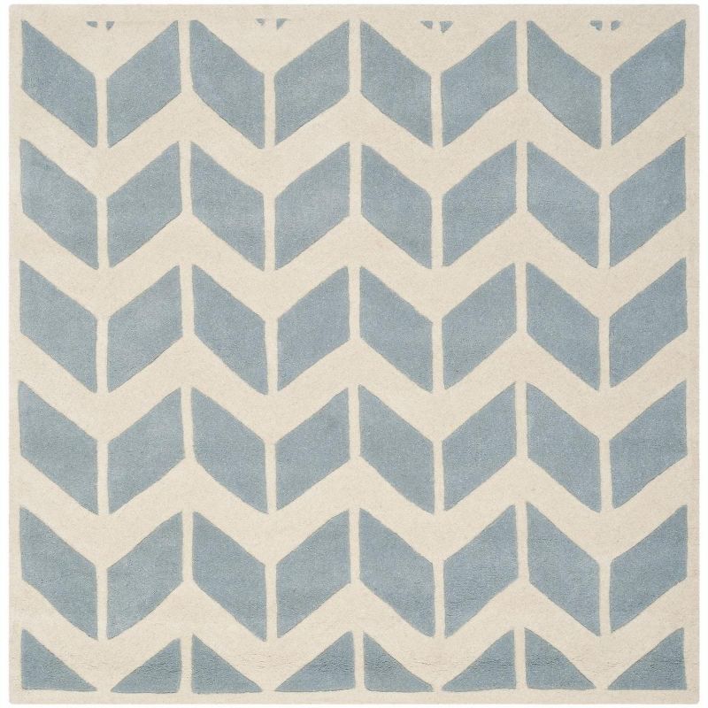 Hand-Tufted Elegance Wool Square Rug in Blue/Ivory, 5' x 5'