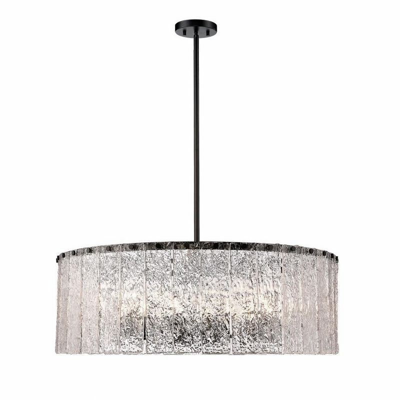 Matte Black and Clear Glass Drum Chandelier