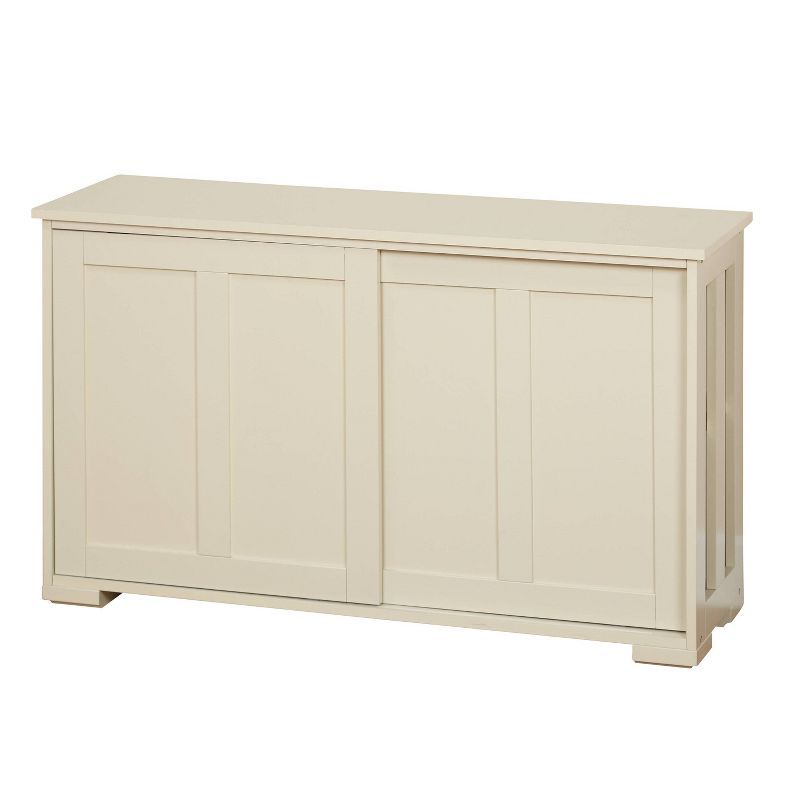 White Stackable Cabinet with Adjustable Shelving and Sliding Doors